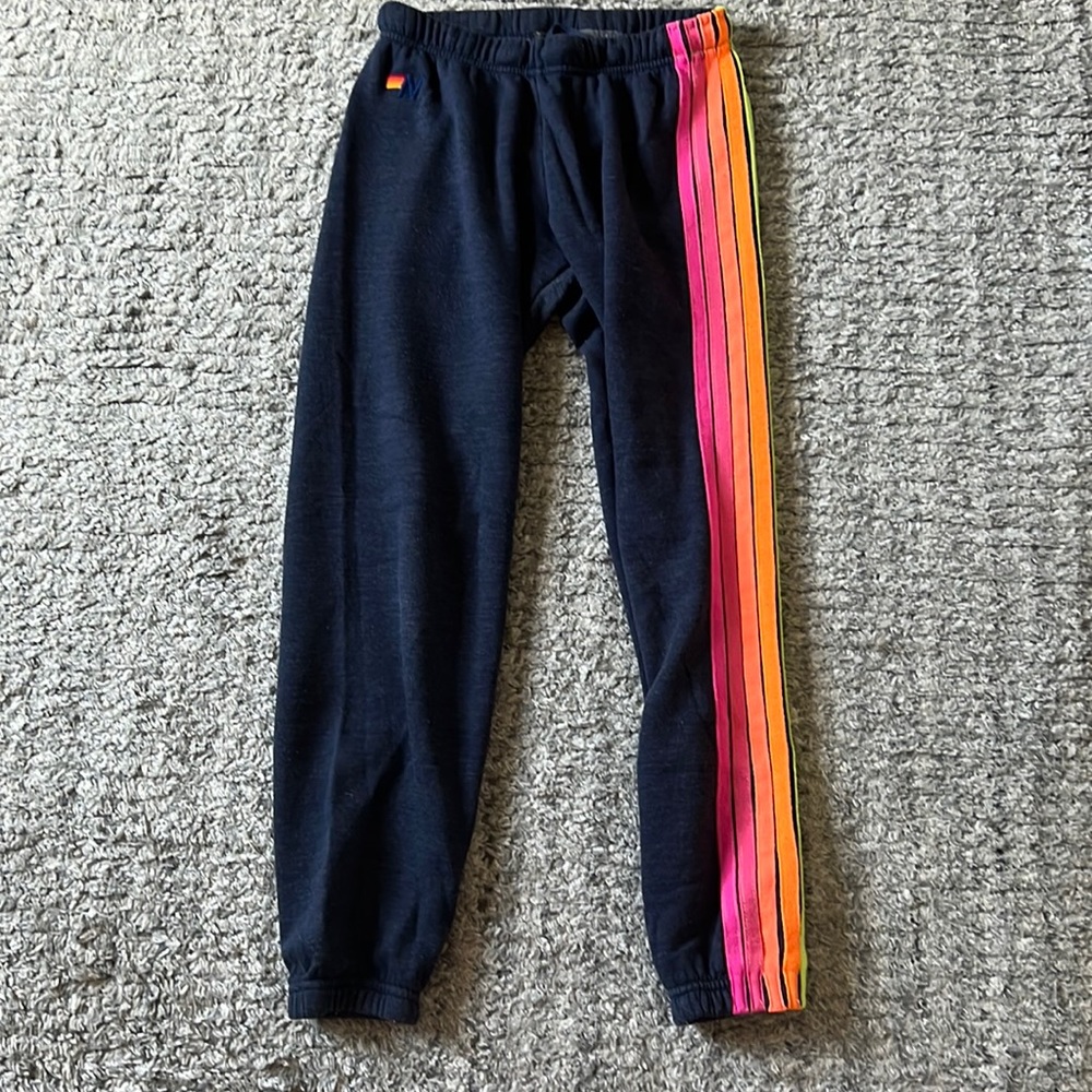 Aviator Nation navy neon striped womens small sweatpants